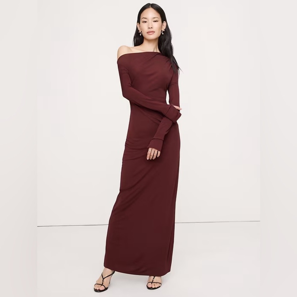NWT! Banana Republic Red Matte Jersey Open Back Maxi Dress  #861265 🧬